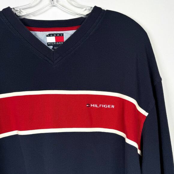 Vintage 90s Tommy Hilfiger Men's Shirt Navy Long Sleeve Pullover Size XL - Picture 1 of 4